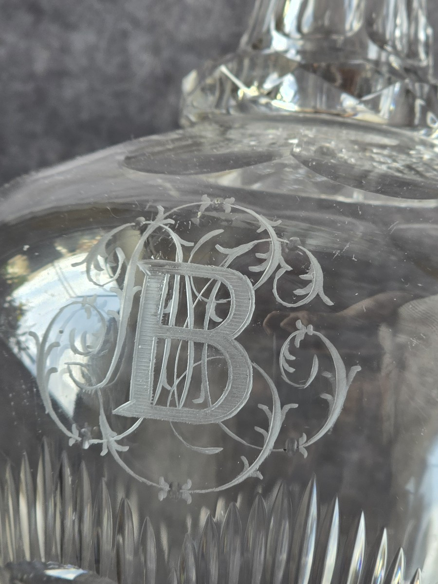 carafe ancienne en cristal taillé monogramme MB , fin XIX à siècle-photo-2