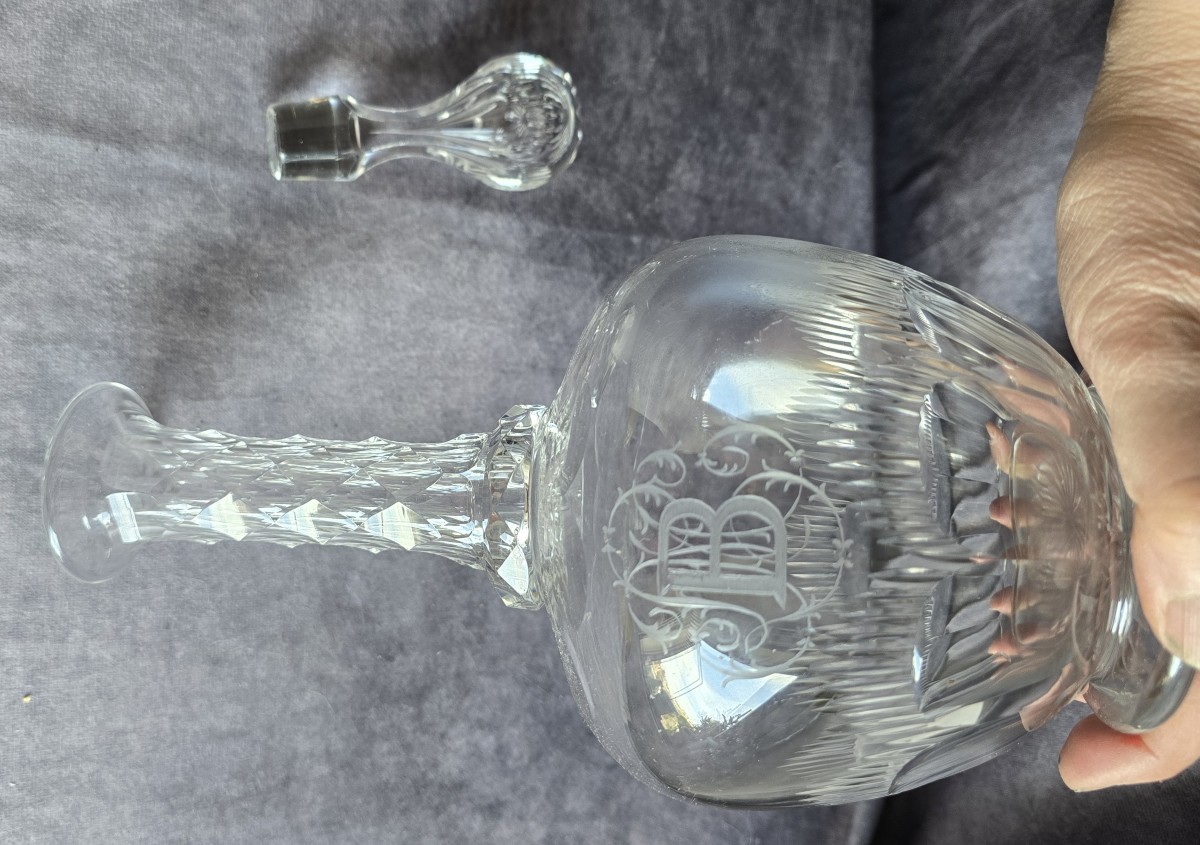 carafe ancienne en cristal taillé monogramme MB , fin XIX à siècle-photo-2