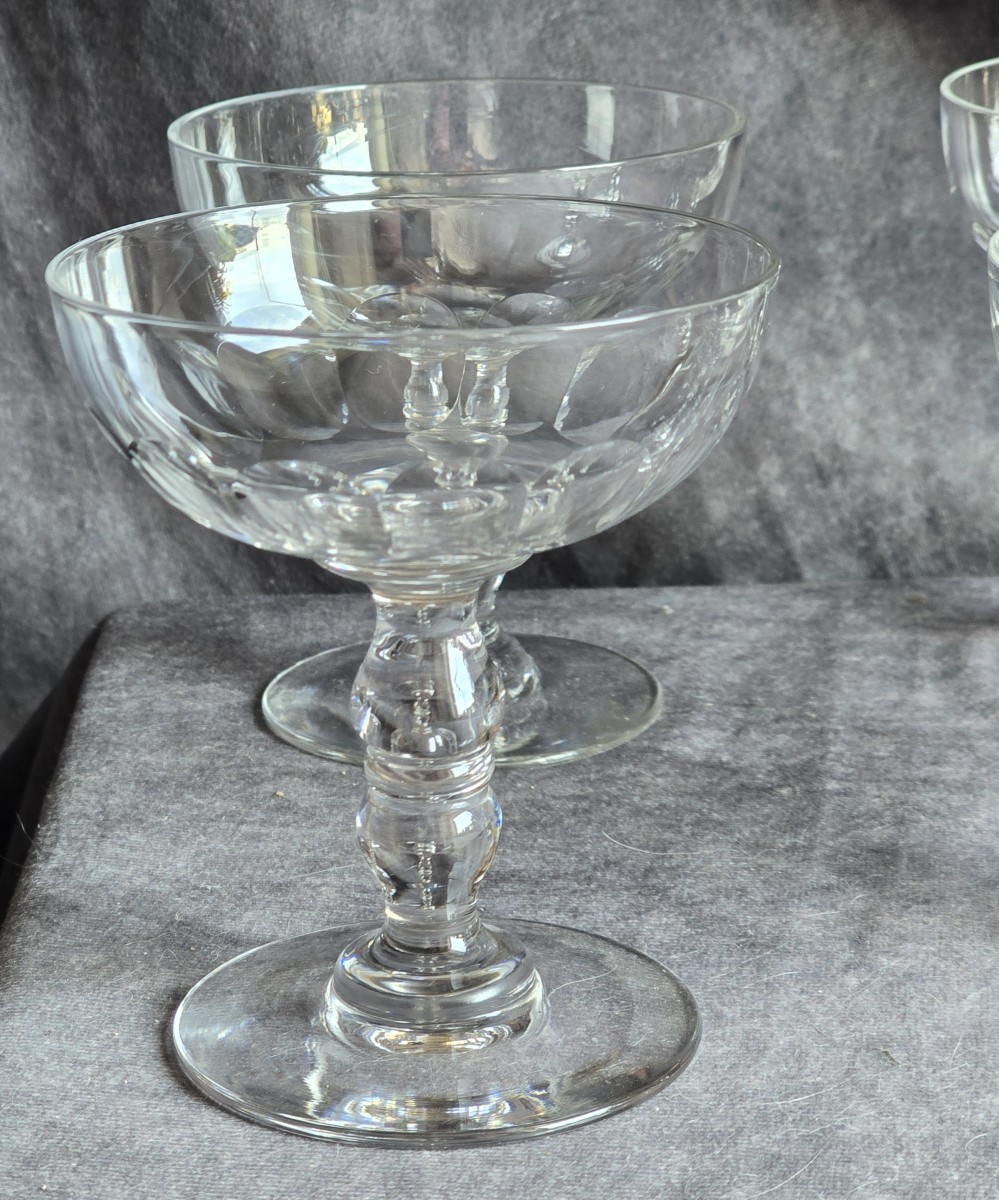Set Of 6 Cut Crystal Champagne Coupes, Late 19th Century.-photo-4