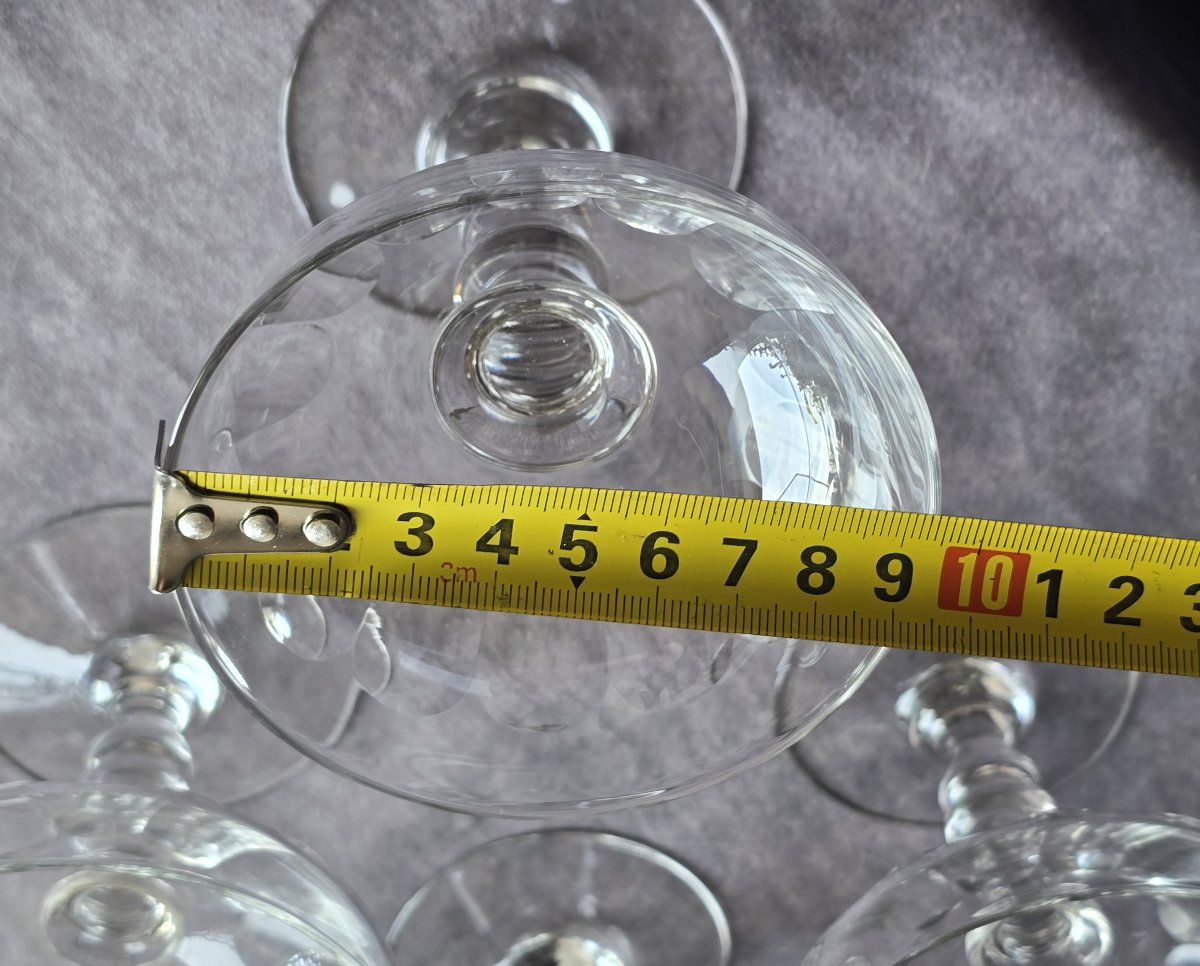 Set Of 6 Cut Crystal Champagne Coupes, Late 19th Century.-photo-3