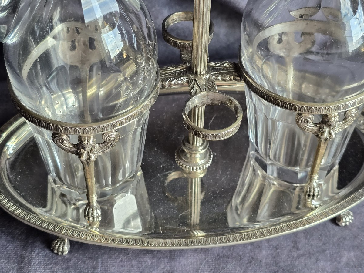ancien serviteur de table huiler vinaigrier en cristal et argent massif style Empire -photo-2