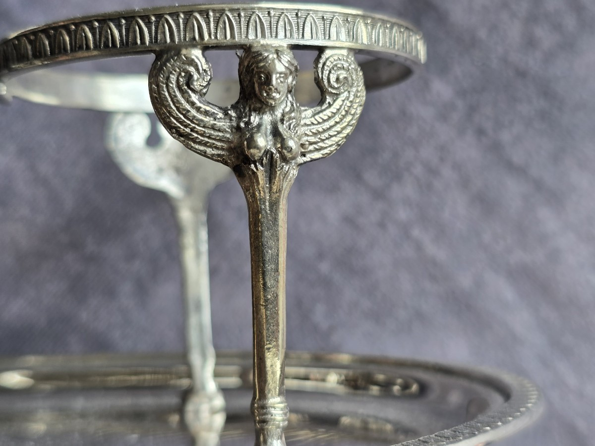 ancien serviteur de table huiler vinaigrier en cristal et argent massif style Empire -photo-3