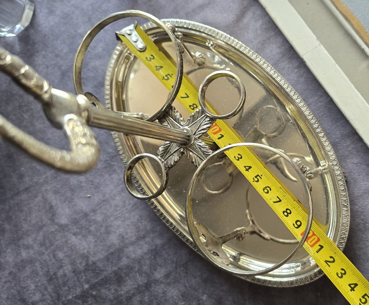 ancien serviteur de table huiler vinaigrier en cristal et argent massif style Empire -photo-4