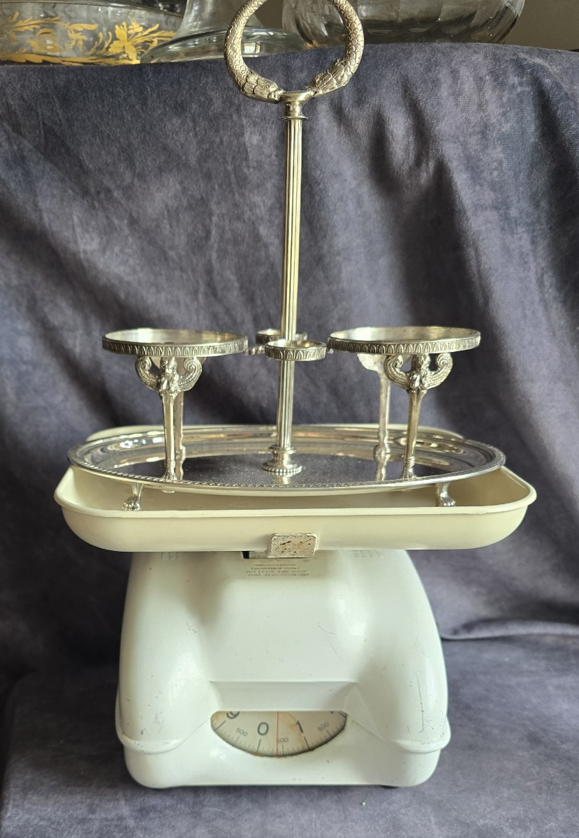 ancien serviteur de table huiler vinaigrier en cristal et argent massif style Empire -photo-8