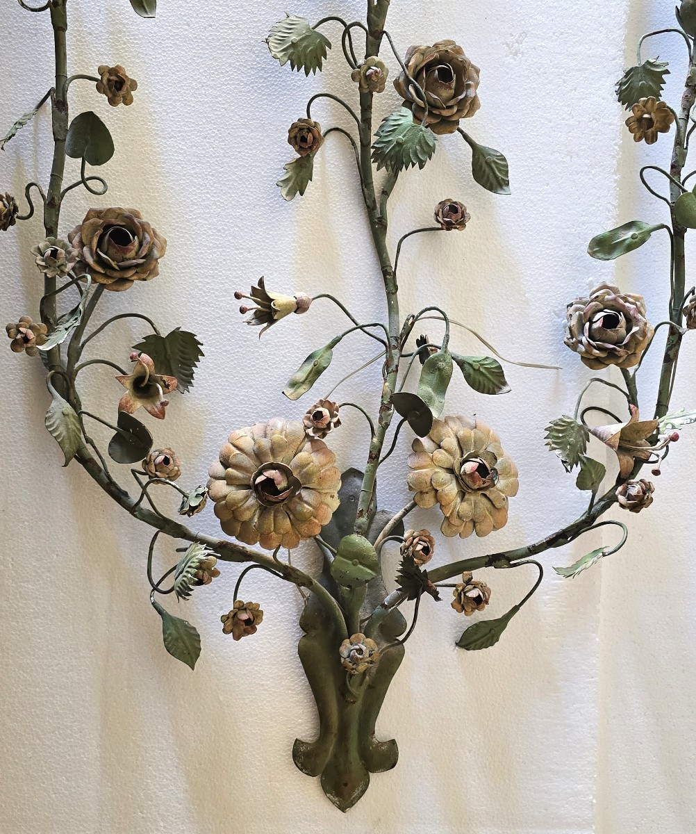 Large Antique Polychrome Wrought Iron Wall Sconce, Florence, Around The Mid‑20th Century-photo-2