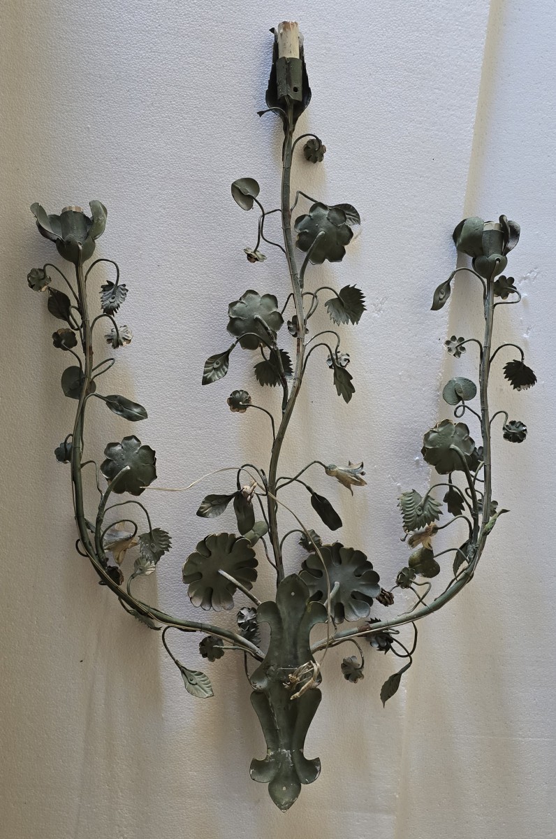 Large Antique Polychrome Wrought Iron Wall Sconce, Florence, Around The Mid‑20th Century-photo-4