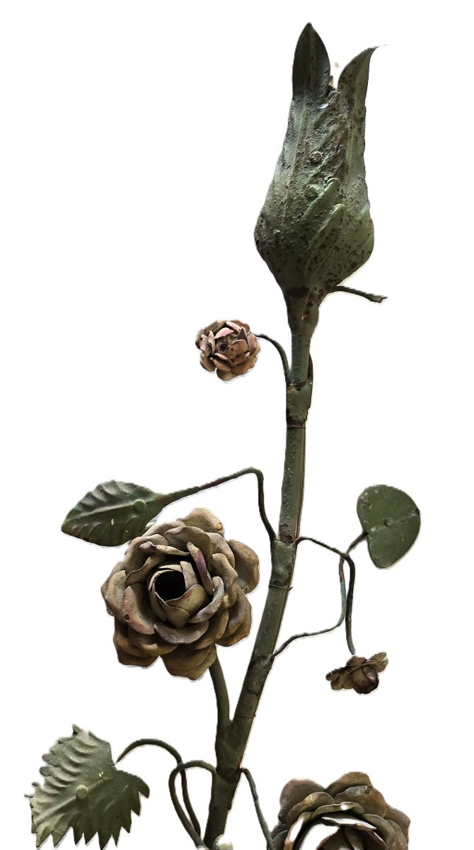 Large Antique Polychrome Wrought Iron Wall Sconce, Florence, Around The Mid‑20th Century-photo-1