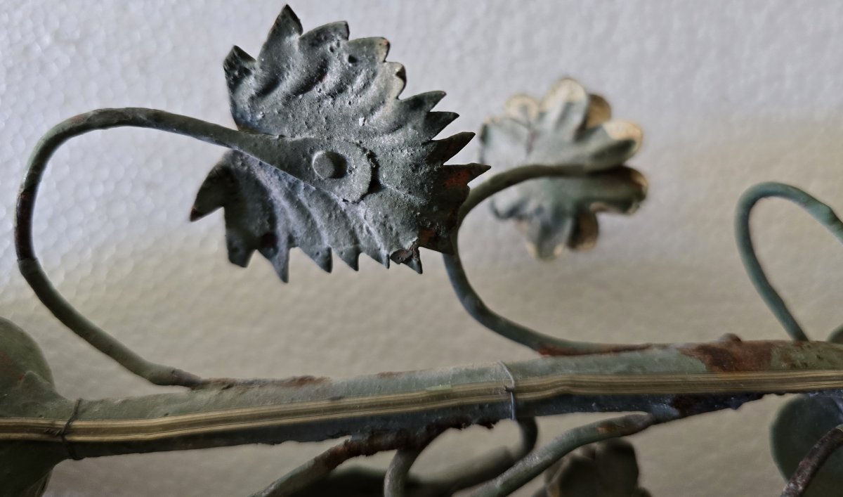 Large Antique Polychrome Wrought Iron Wall Sconce, Florence, Around The Mid‑20th Century-photo-3