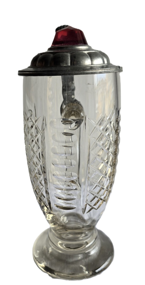 Antique Cut-glass Tankard With Pewter Mount And Lid-photo-3