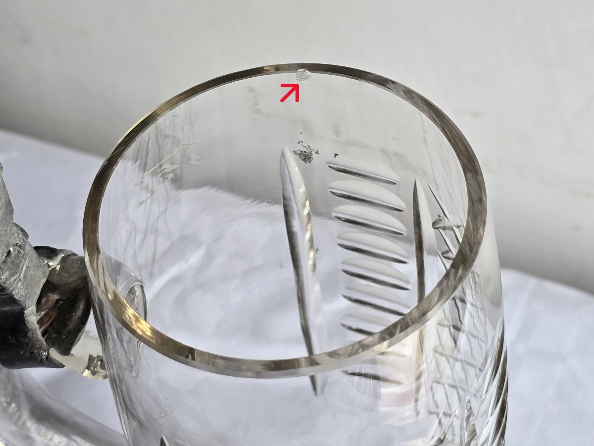 Antique Cut-glass Tankard With Pewter Mount And Lid-photo-8