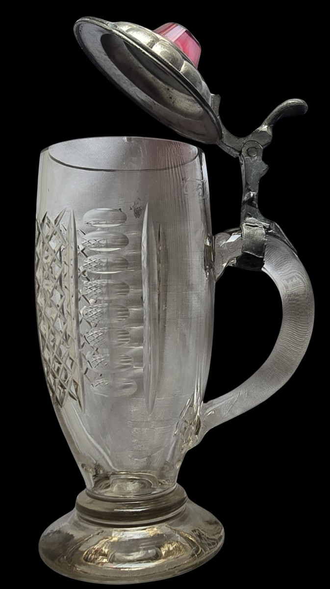 Antique Cut-glass Tankard With Pewter Mount And Lid
