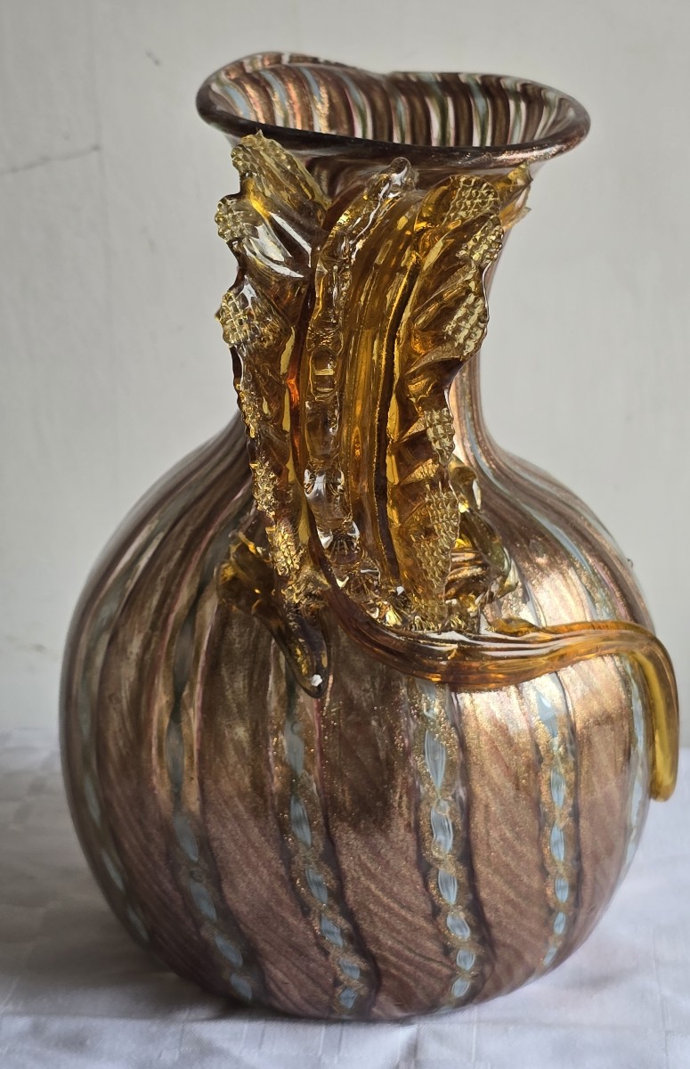 Aiguière  en verre soufflé aventuriné, Murano, Salviati XXe siècle-photo-3