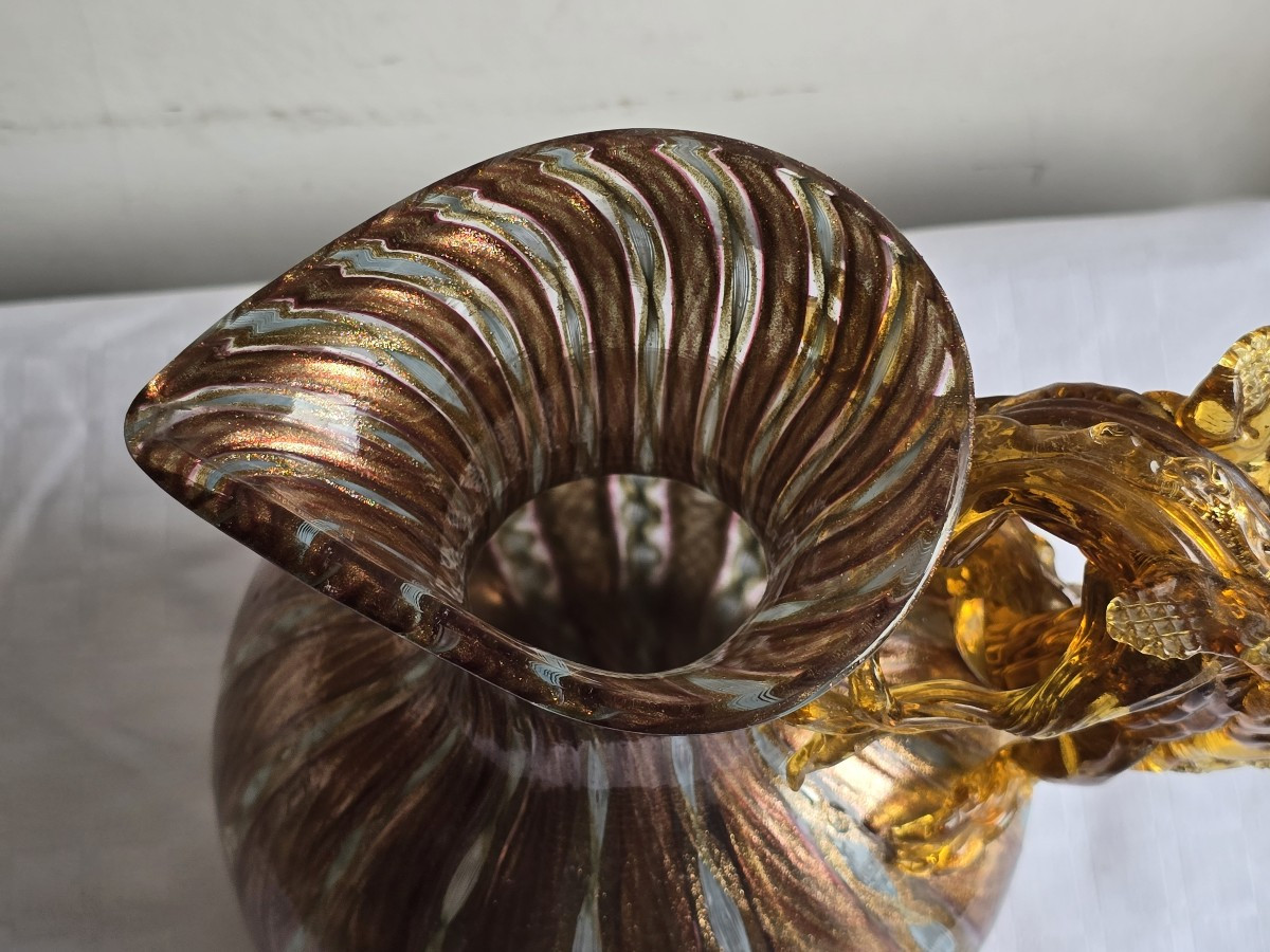 Aiguière  en verre soufflé aventuriné, Murano, Salviati XXe siècle-photo-4