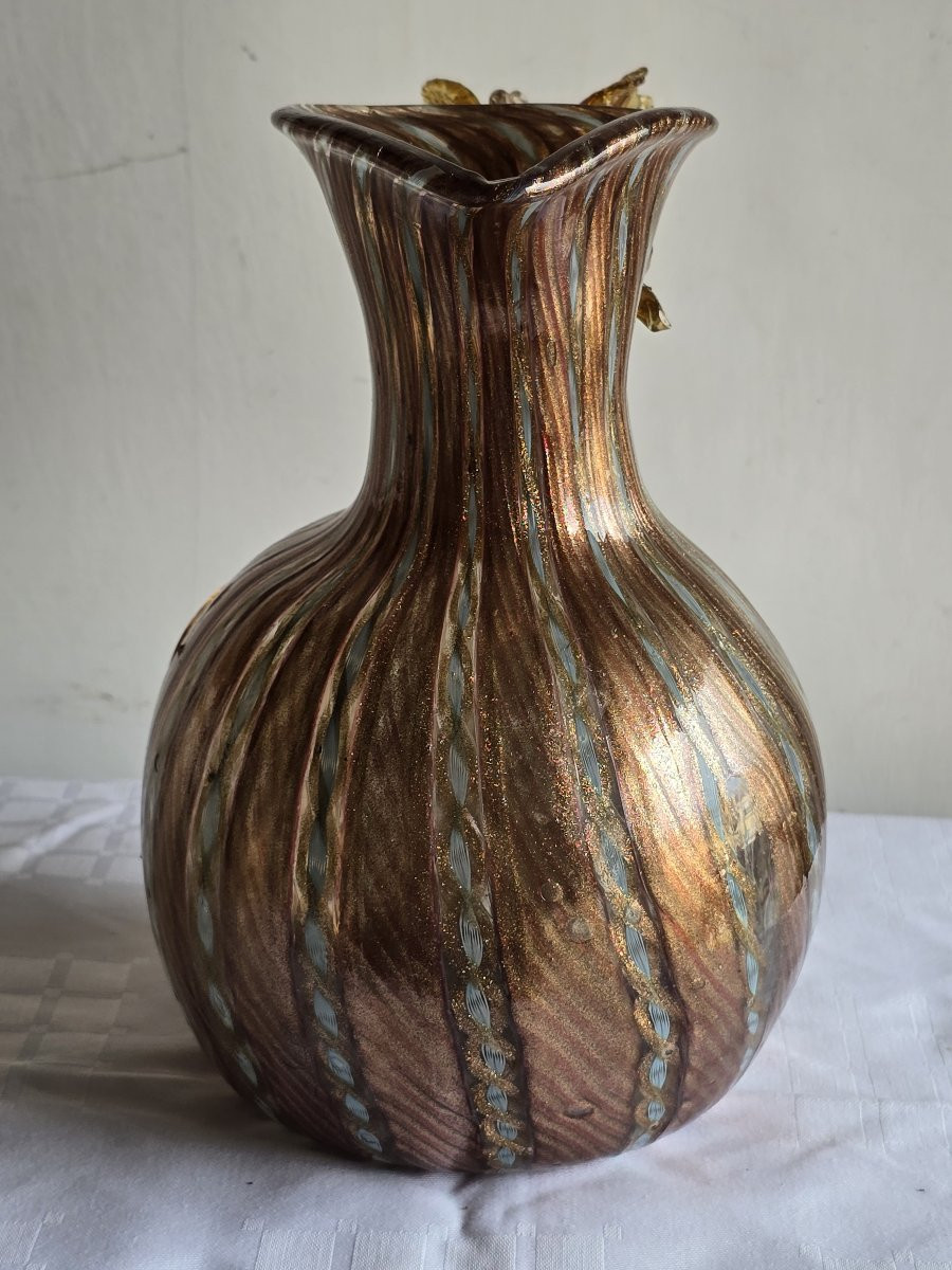 Aiguière  en verre soufflé aventuriné, Murano, Salviati XXe siècle-photo-3