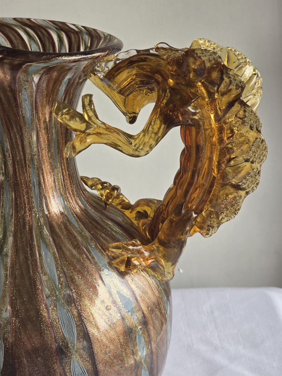 Aiguière  en verre soufflé aventuriné, Murano, Salviati XXe siècle-photo-5