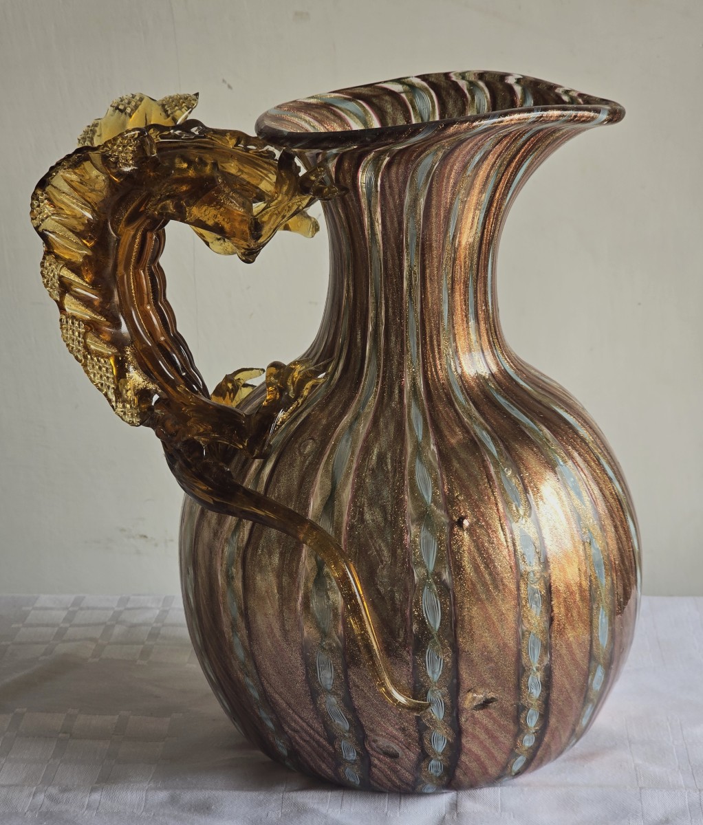 Aiguière  en verre soufflé aventuriné, Murano, Salviati XXe siècle