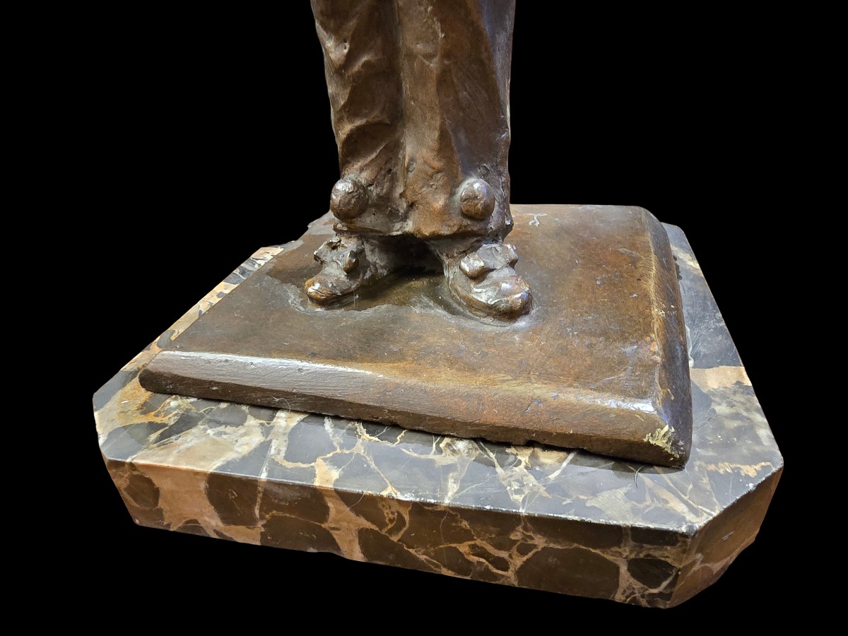 Art Deco Bronze Sculpture With A Brown Patina: Pierrot And A Young Woman-photo-1