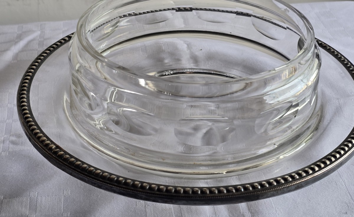 saucière ancienne en cristal et metal argenté-photo-3
