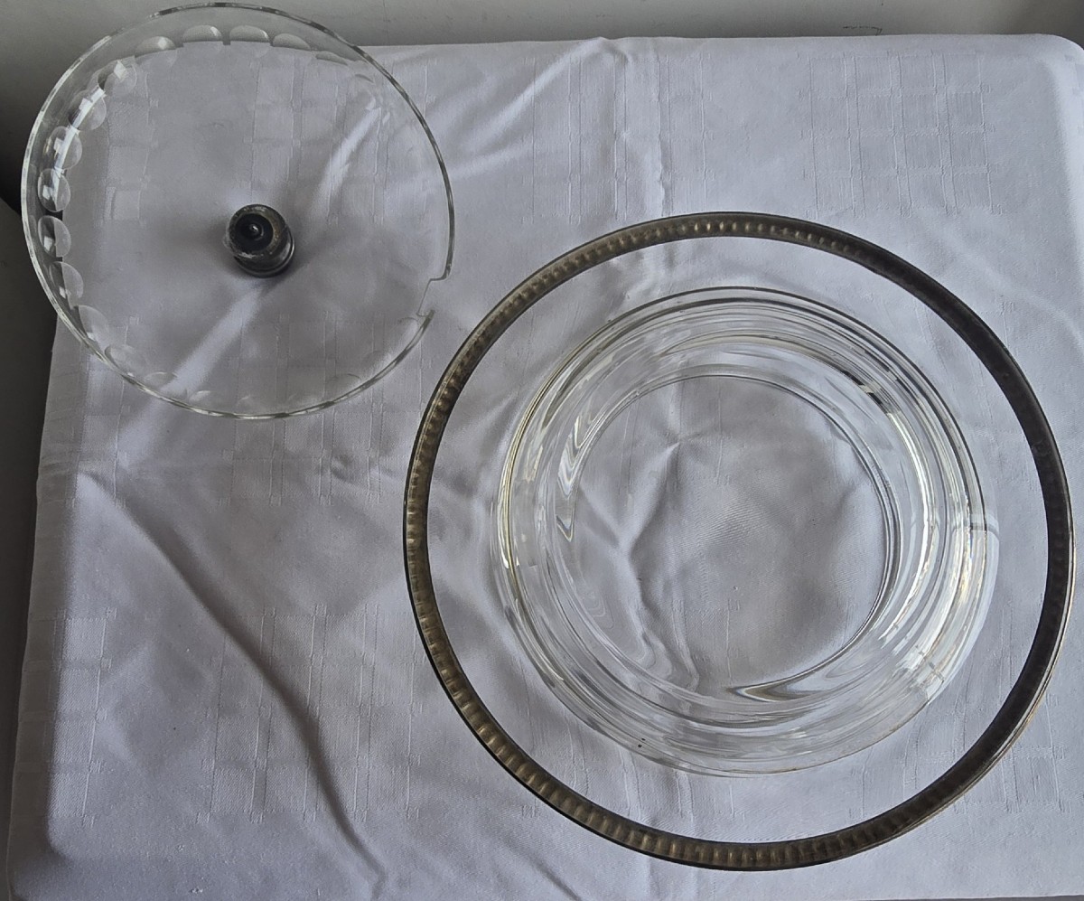 saucière ancienne en cristal et metal argenté-photo-4