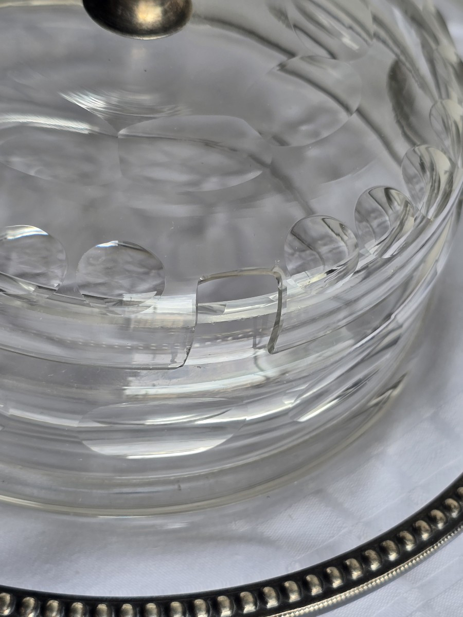 saucière ancienne en cristal et metal argenté-photo-1