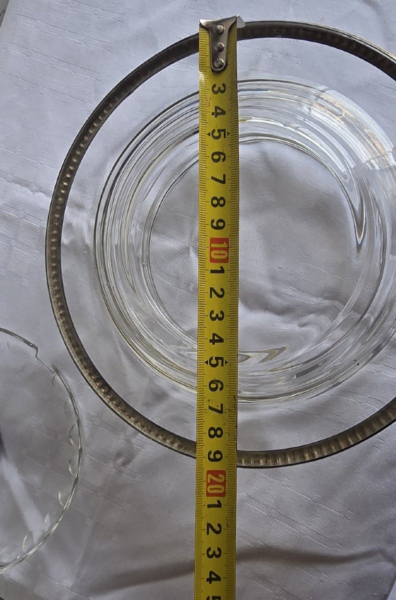 saucière ancienne en cristal et metal argenté-photo-4