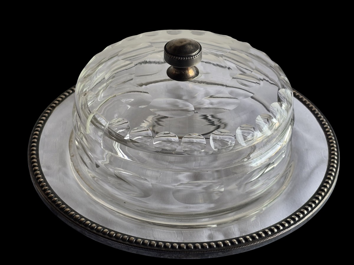 saucière ancienne en cristal et metal argenté