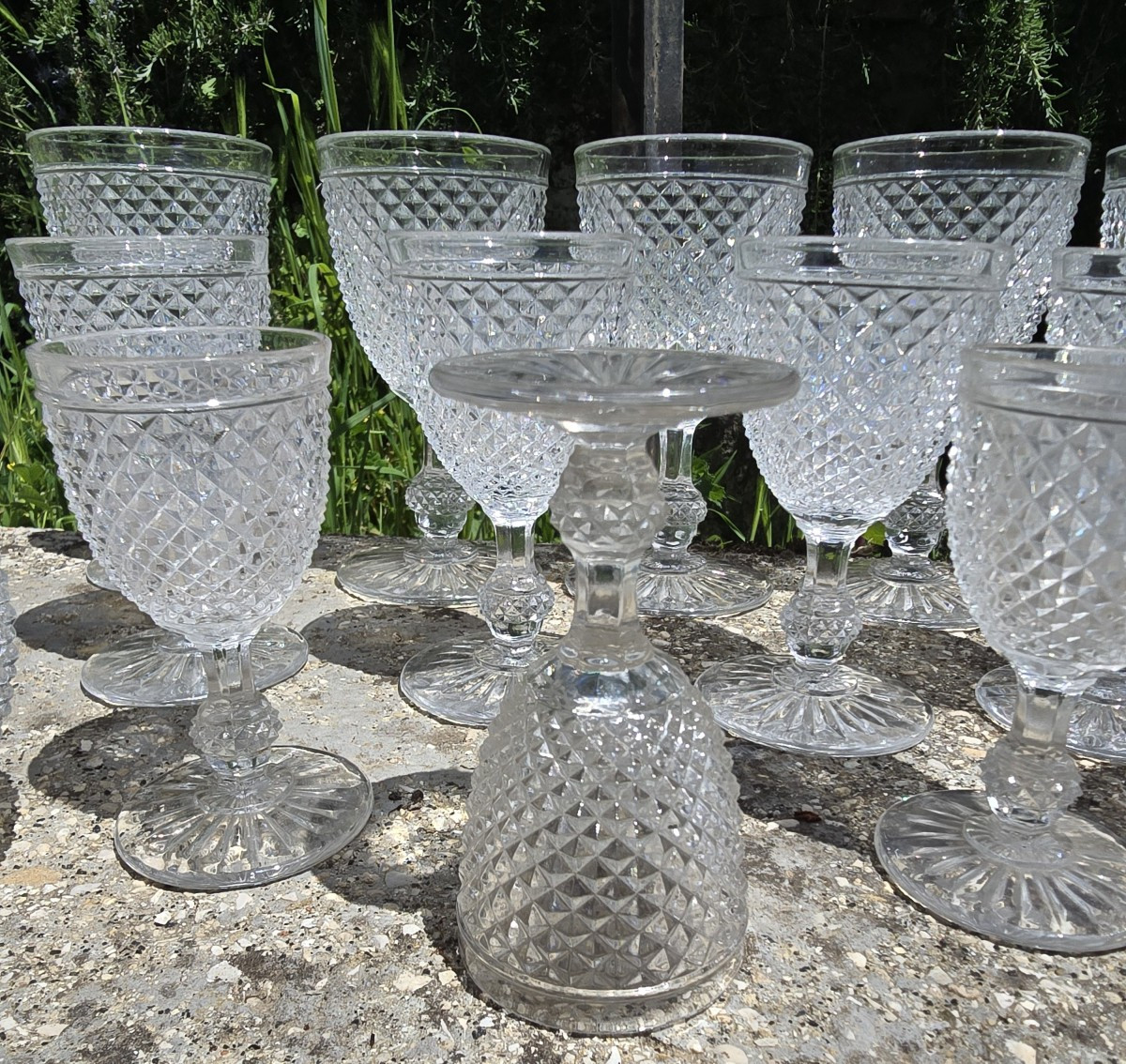 Set Of Antique Baccarat Crystal Glasses, Diamond‑point Pattern, Comprising 26 Pieces-photo-2