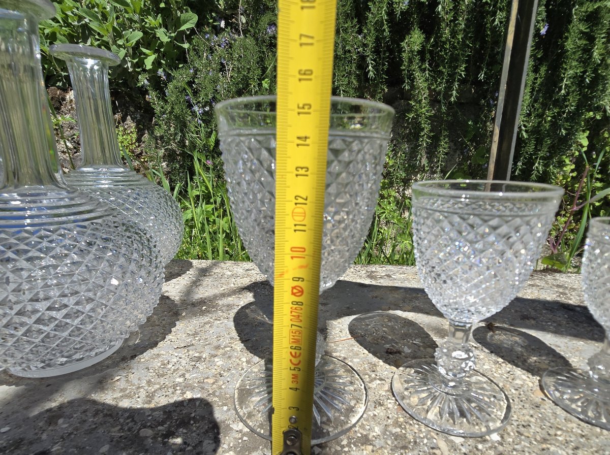 Set Of Antique Baccarat Crystal Glasses, Diamond‑point Pattern, Comprising 26 Pieces-photo-4