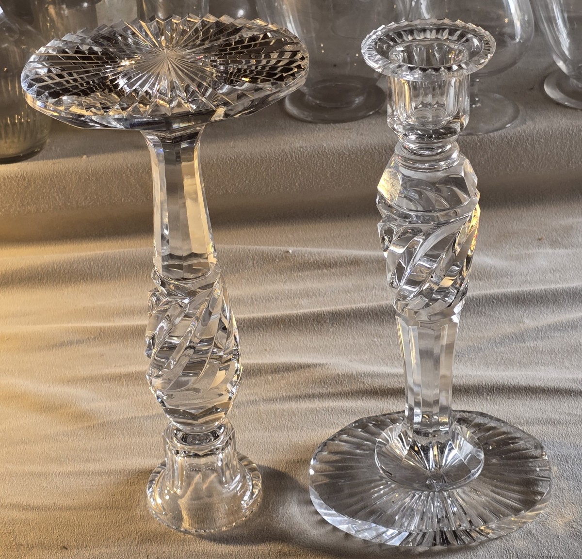 Pair Of Antique Candlesticks Made Of Cut Crystal-photo-2