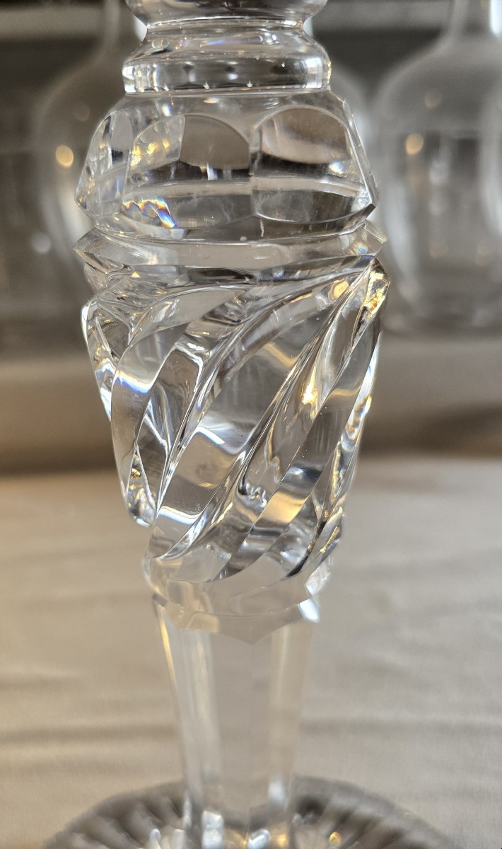 Pair Of Antique Candlesticks Made Of Cut Crystal-photo-3