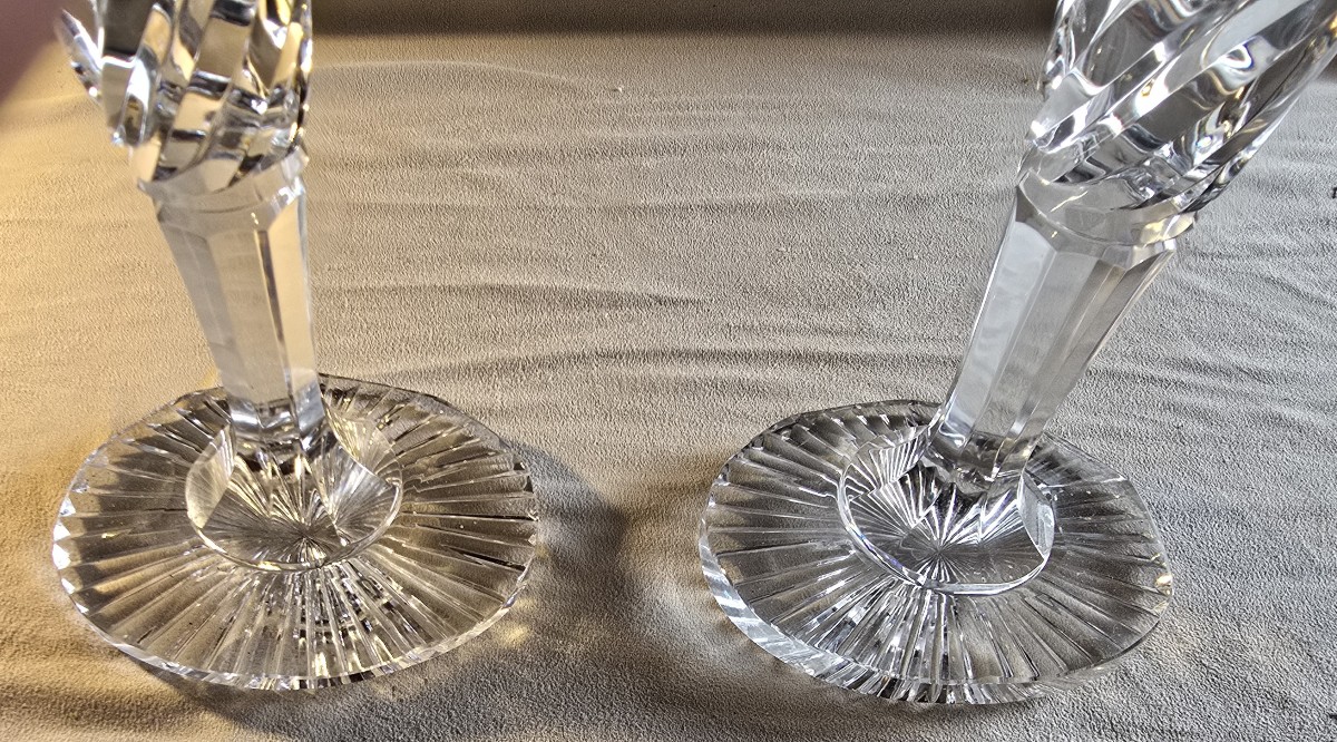 Pair Of Antique Candlesticks Made Of Cut Crystal-photo-4