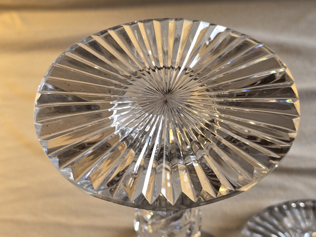 Pair Of Antique Candlesticks Made Of Cut Crystal-photo-2