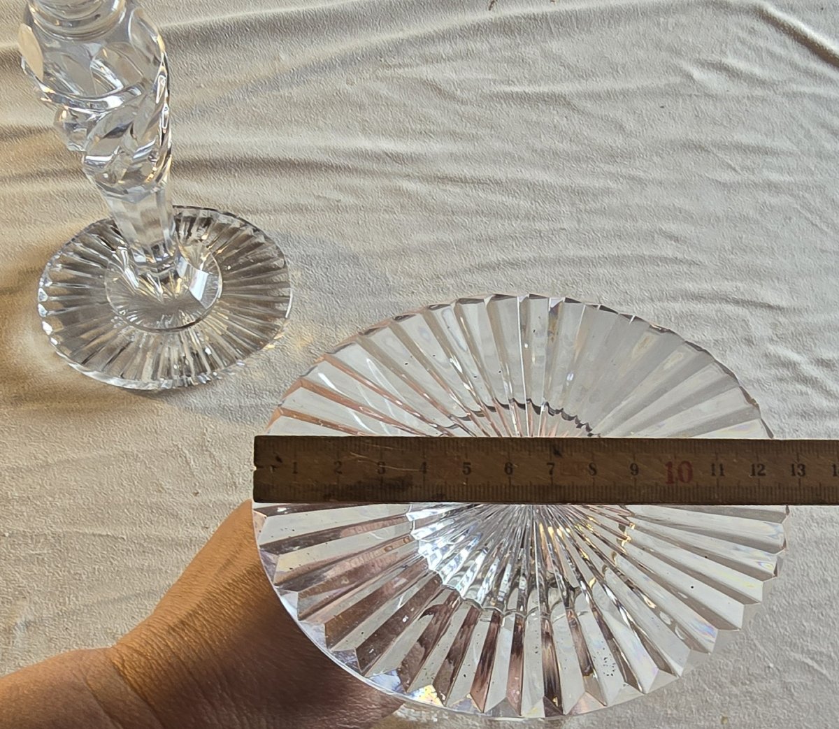 Pair Of Antique Candlesticks Made Of Cut Crystal-photo-3