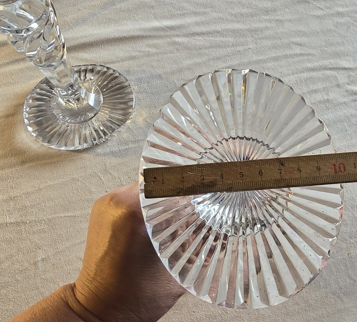 Pair Of Antique Candlesticks Made Of Cut Crystal-photo-4