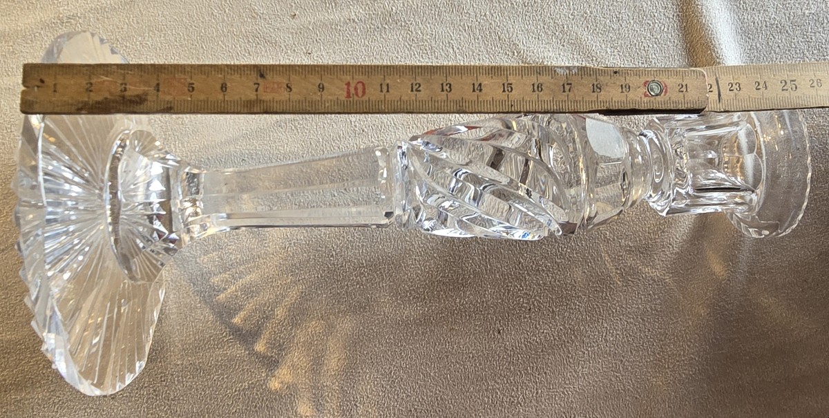 Pair Of Antique Candlesticks Made Of Cut Crystal-photo-5