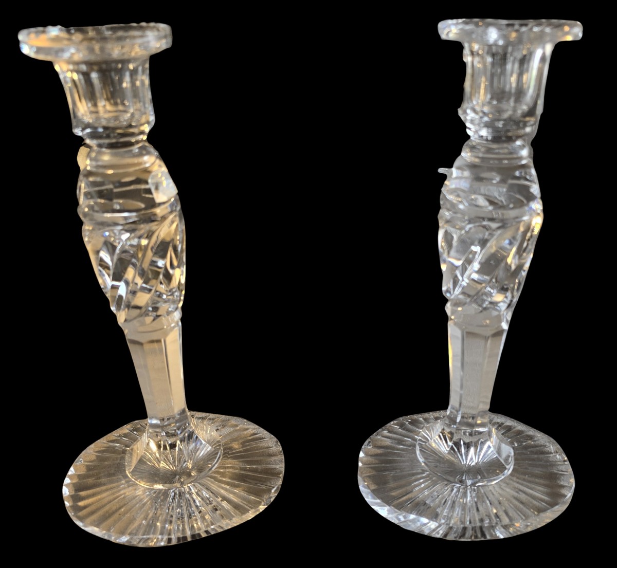 Pair Of Antique Candlesticks Made Of Cut Crystal