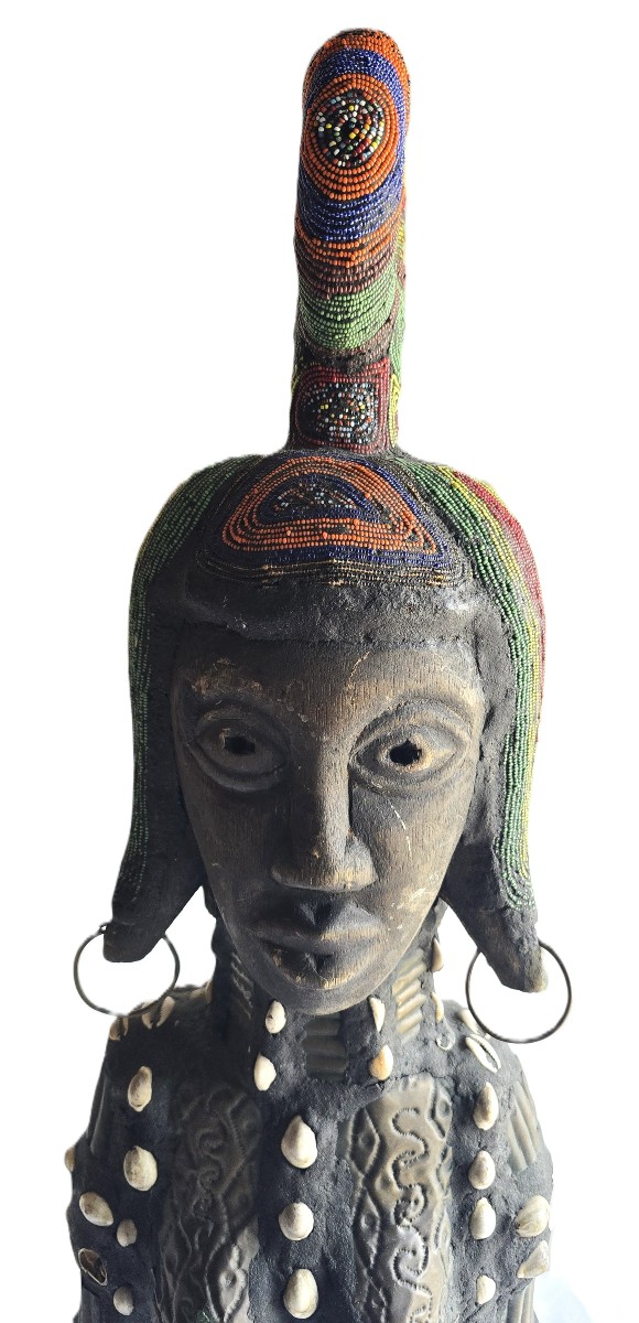 Vieille sculpture  en bois figure féminine africaine Bamileke-photo-2