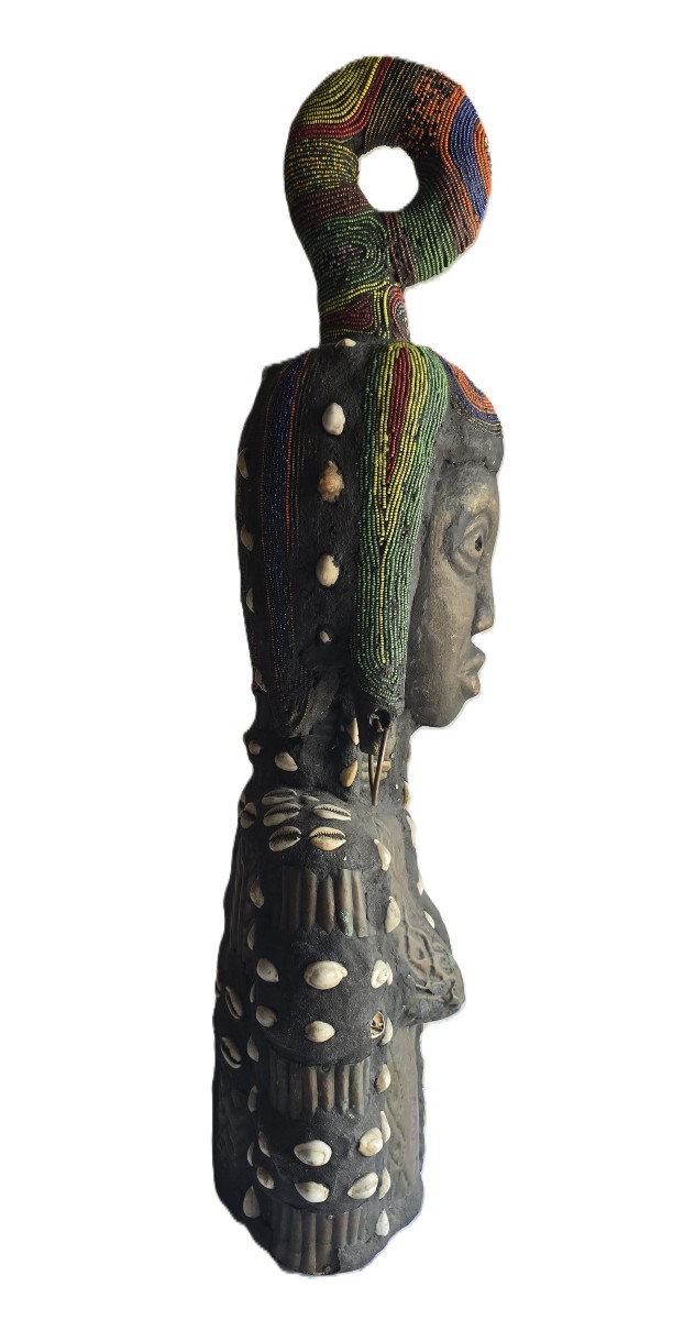 Vieille sculpture  en bois figure féminine africaine Bamileke-photo-3