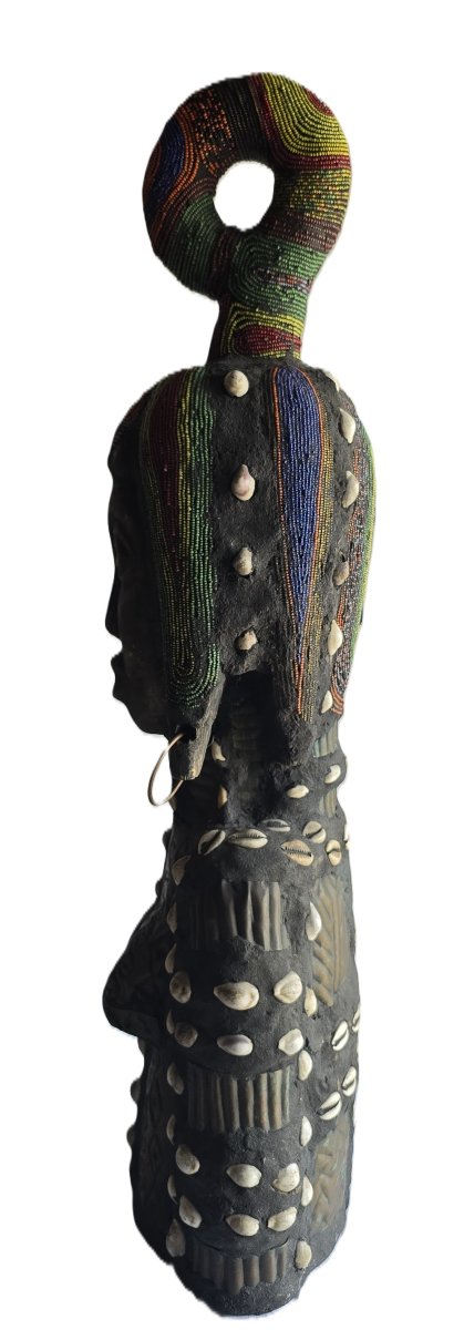 Vieille sculpture  en bois figure féminine africaine Bamileke-photo-4