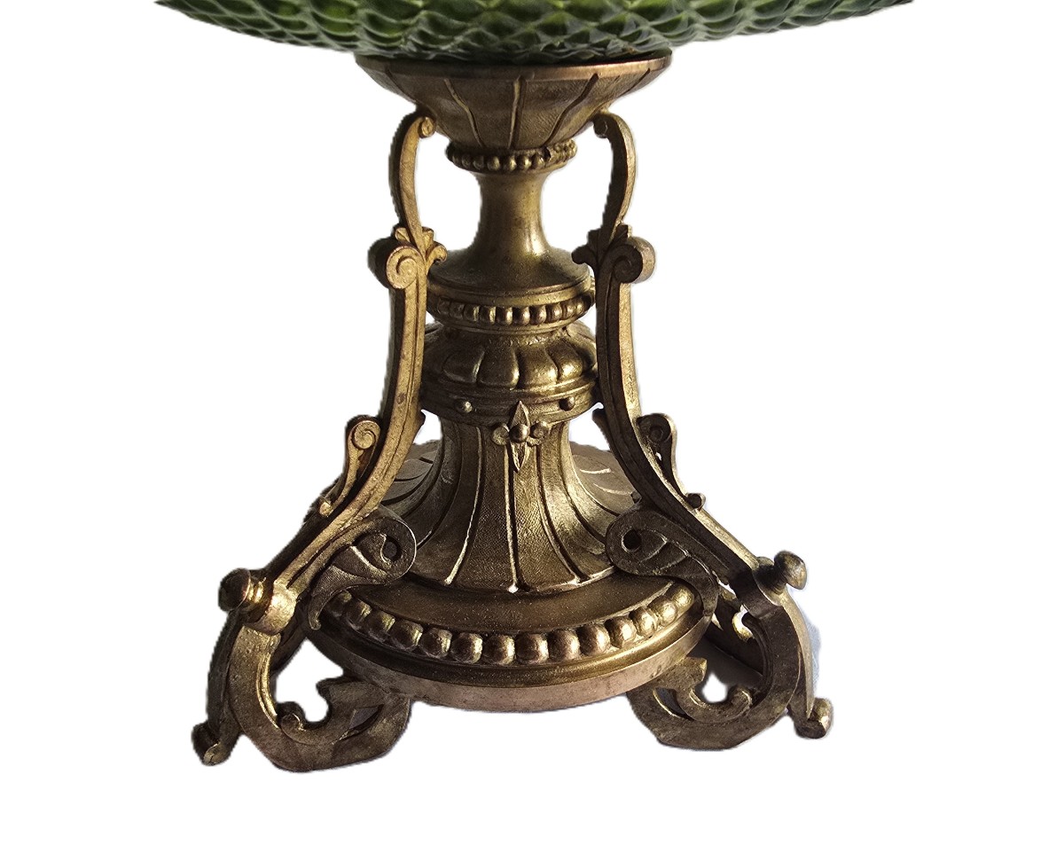 Centre de table en bronze et verre Loetz iridescent, début du XXe siècle-photo-2