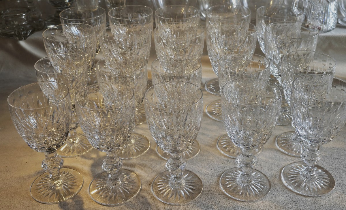 Antique Lemberg Crystal Glassware Set, 25 Pieces – Deep‑faceted Pattern-photo-3