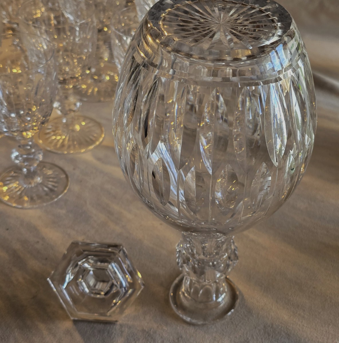 Antique Lemberg Crystal Glassware Set, 25 Pieces – Deep‑faceted Pattern-photo-7
