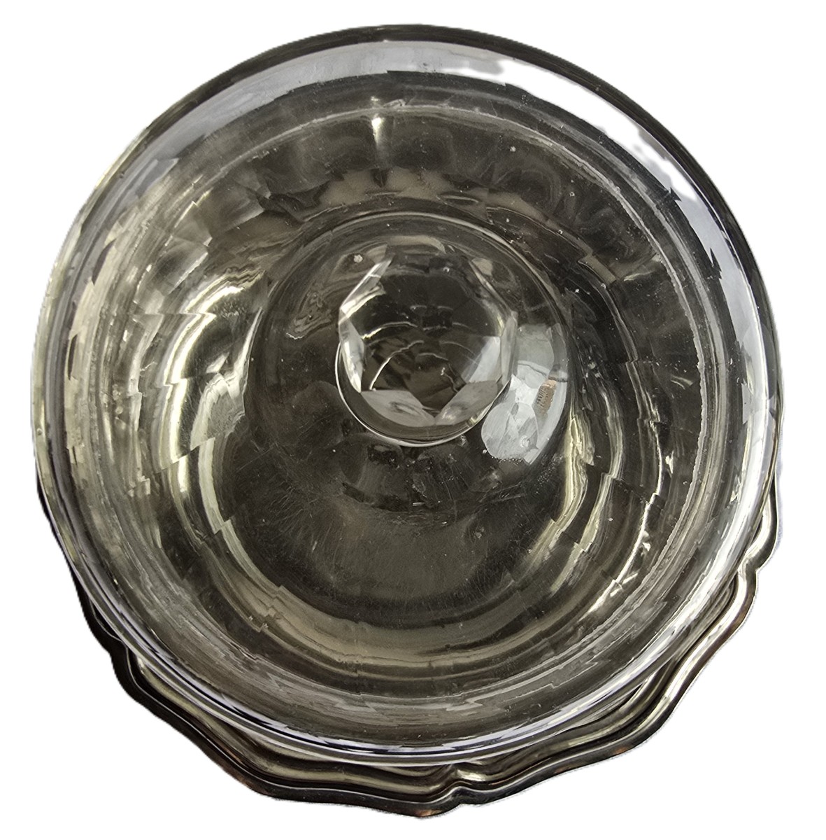  ancien drageoir en cristal soufflé et taillé avec soucoupe en  métal argenté-photo-2