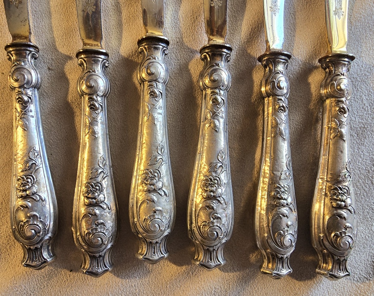 ensemble d'anciens couverts à poisson en argent fourré et acier-photo-4
