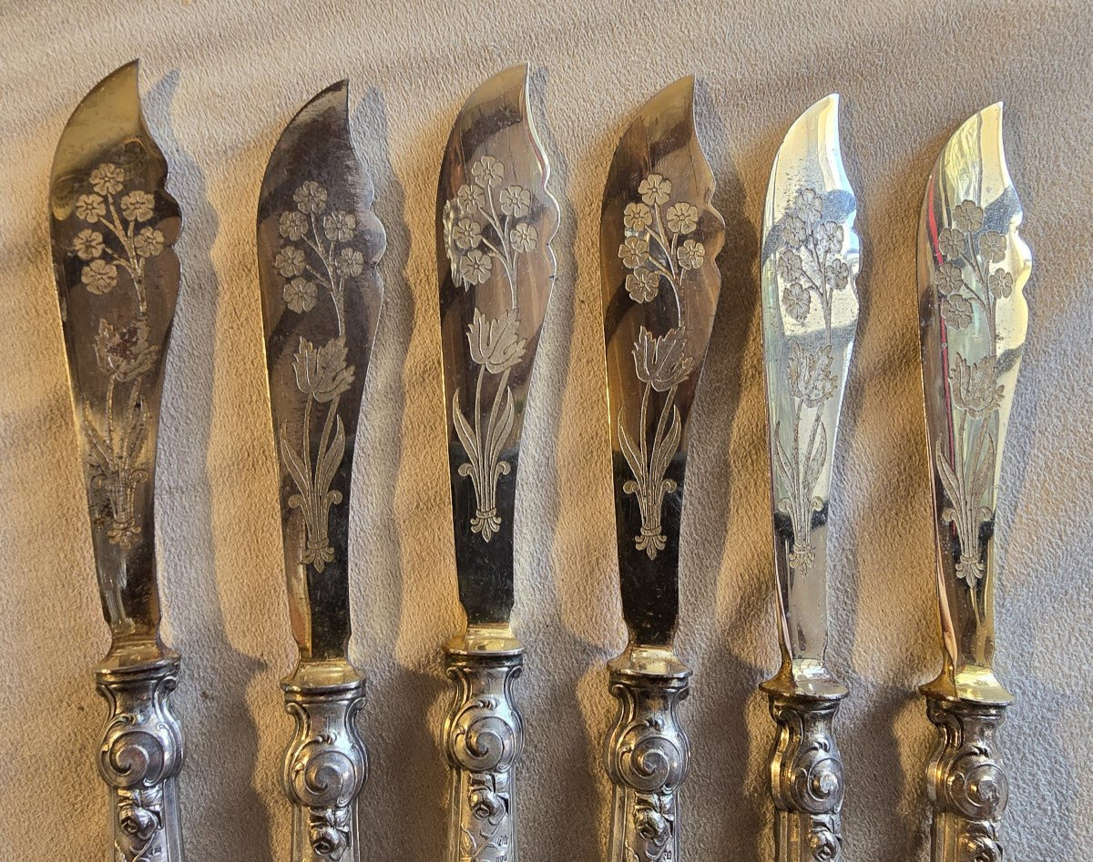 ensemble d'anciens couverts à poisson en argent fourré et acier-photo-1