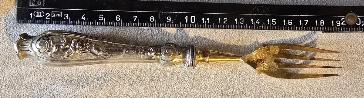 ensemble d'anciens couverts à poisson en argent fourré et acier-photo-4