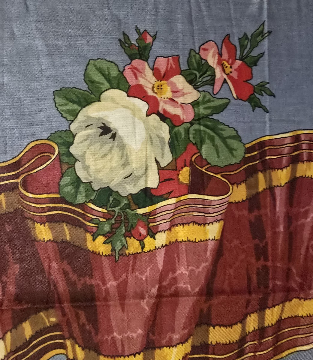 Métrage de tissu d’ameublement de coton cinzé  “Victoria Ribbons”, 1987-photo-1
