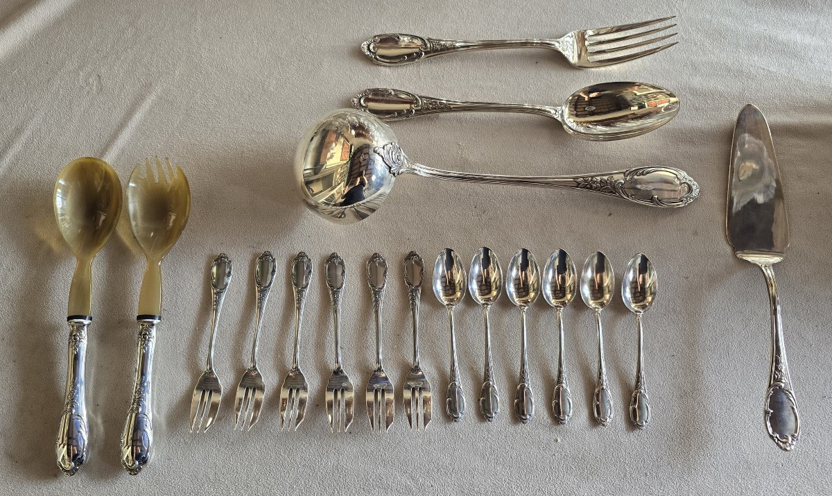58-piece Antique Silver Cutlery Set In The Louis XV  Style-photo-2