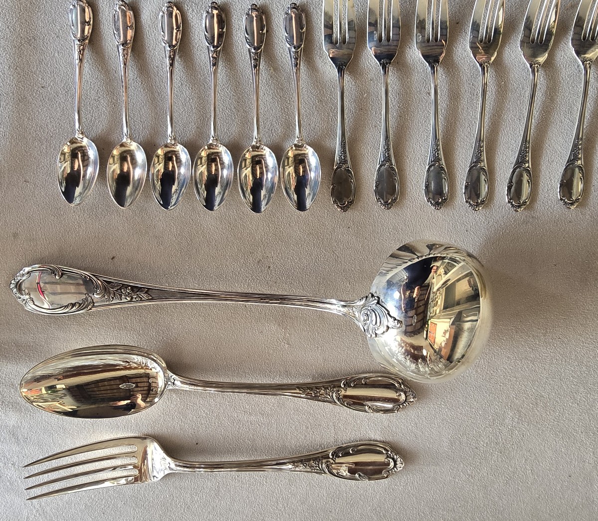 58-piece Antique Silver Cutlery Set In The Louis XV  Style-photo-3