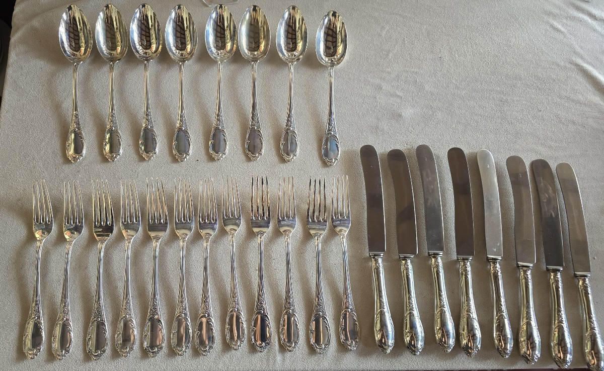 58-piece Antique Silver Cutlery Set In The Louis XV  Style-photo-4